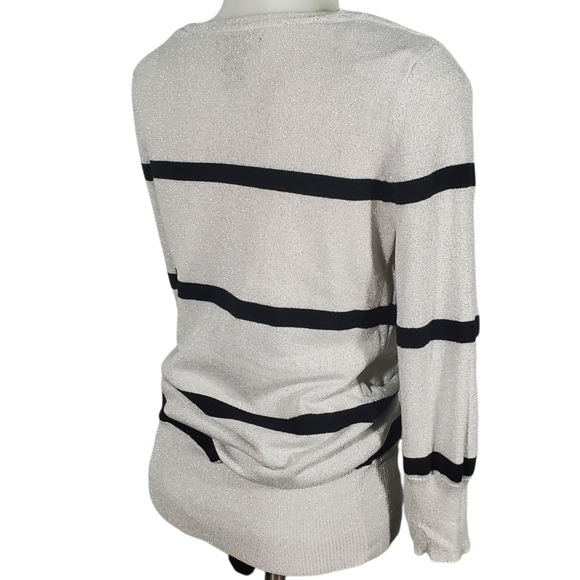 JJ BASICS Silver Sparkle Sweater With Black Stripe Size Medium - Picture 5 of 9